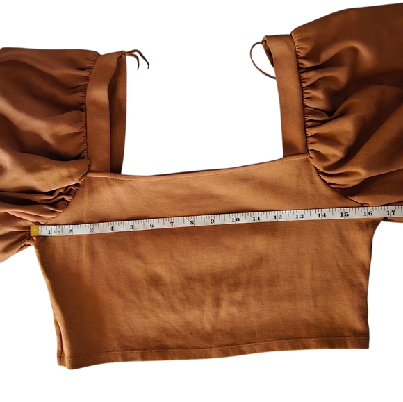 Oak + Fort Terracotta Tan Cotton Crop Top Square Neck Puff Half Sleeve size L - Picture 8 of 8